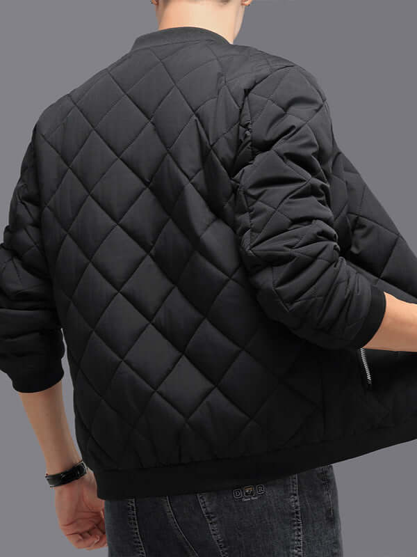 Mens Rhombic Quilted Baseball Jacket casual streetwear style.