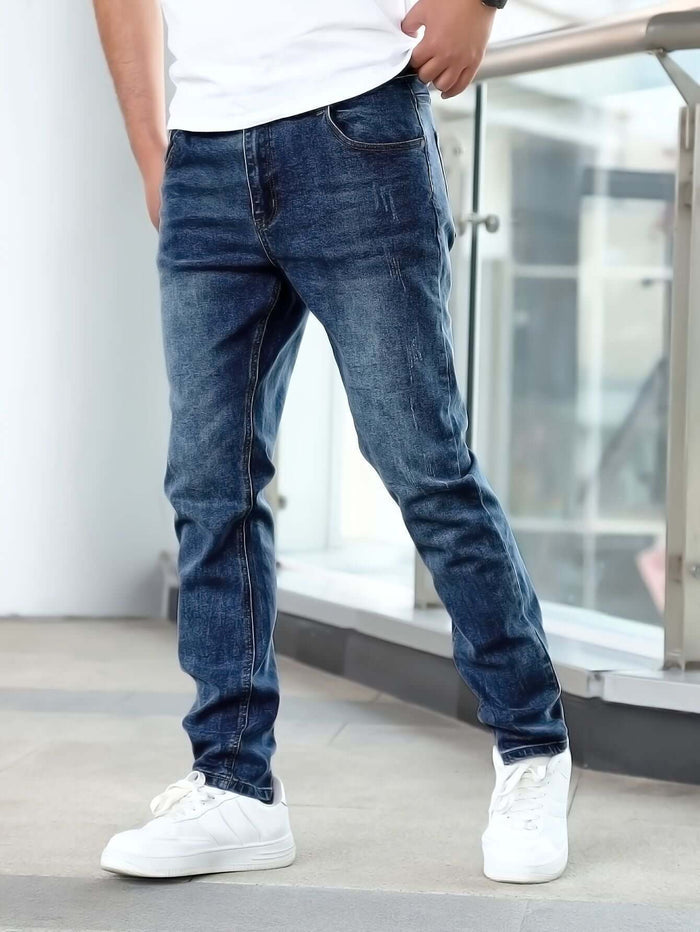 Men's Silver Gray Stretch Skinny Denim Jeans Casual Streetwear Style