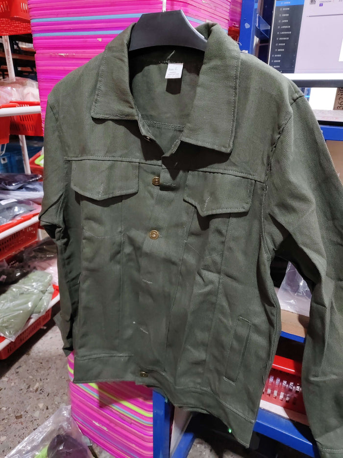 Mens Slim Fit Denim Lapel Jacket Casual Fashion displayed on a hanger in a retail setting, showcasing its stylish design.