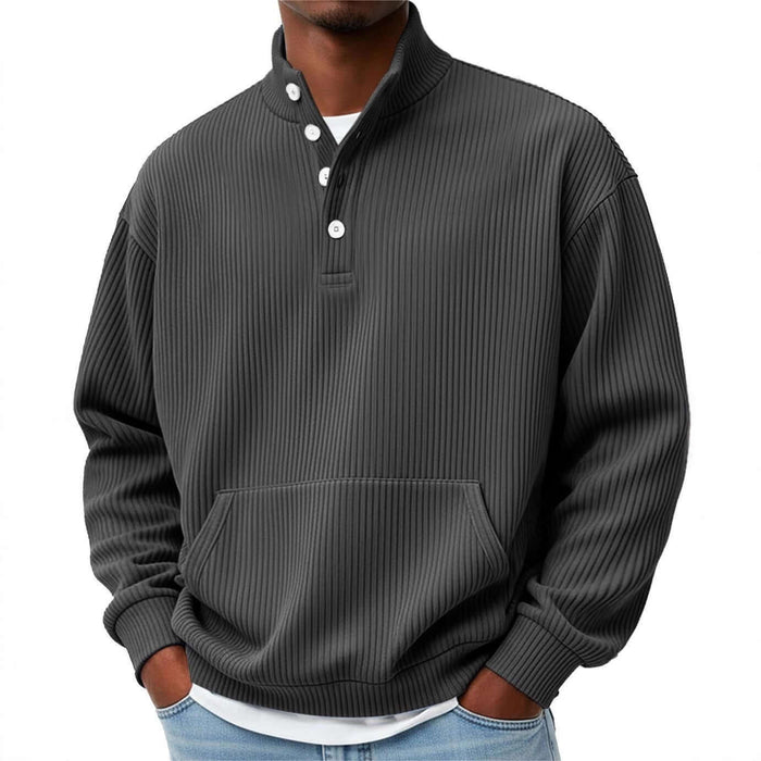 Mens Solid Color Turtleneck Polo Sweatshirt with Pockets navy blue casual wear.