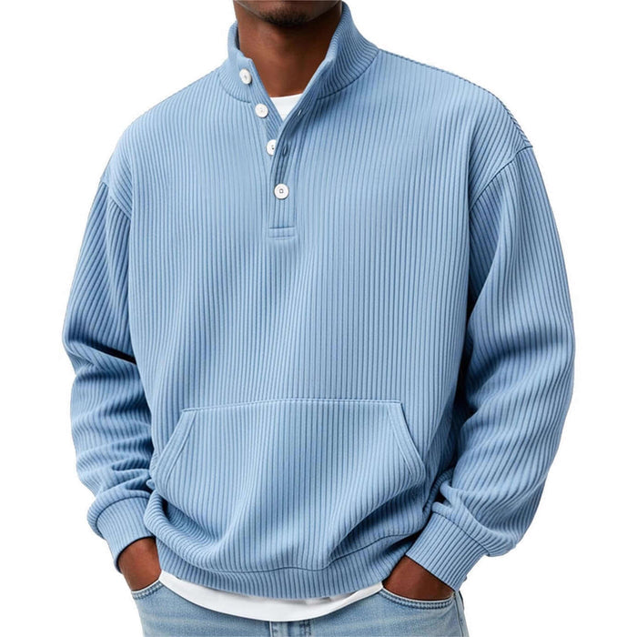 Mens Solid Color Turtleneck Polo Sweatshirt with Pockets burgundy autumn style.