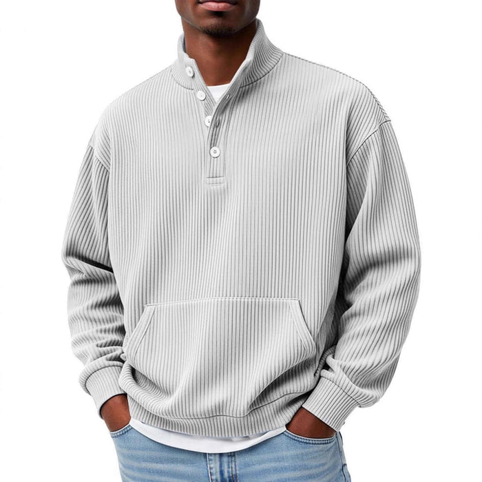 Mens Solid Color Turtleneck Polo Sweatshirt with Pockets button polo collar design.