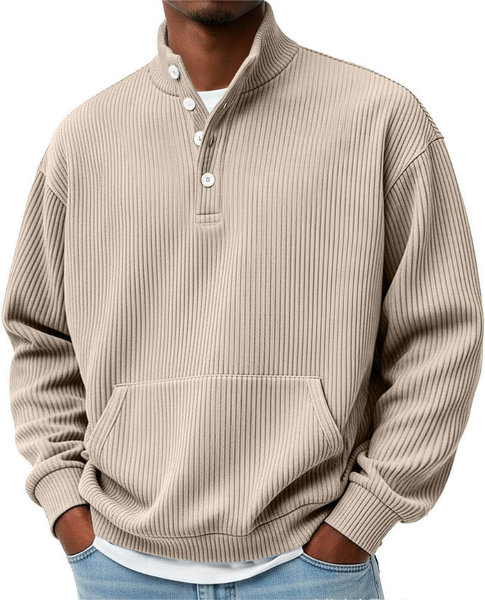 Mens Solid Color Turtleneck Polo Sweatshirt with Pockets apricot spring outwear.