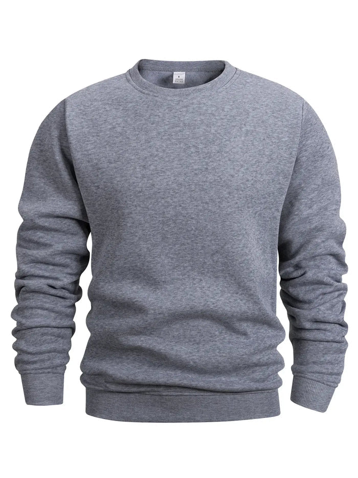 Mens Solid Crew Neck Sweatshirt Long Sleeve Pullover crew neck detail
