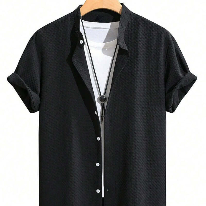 Mens Summer Breathable Cotton Blend Stand Collar Shirt size XXL sleeve 25
