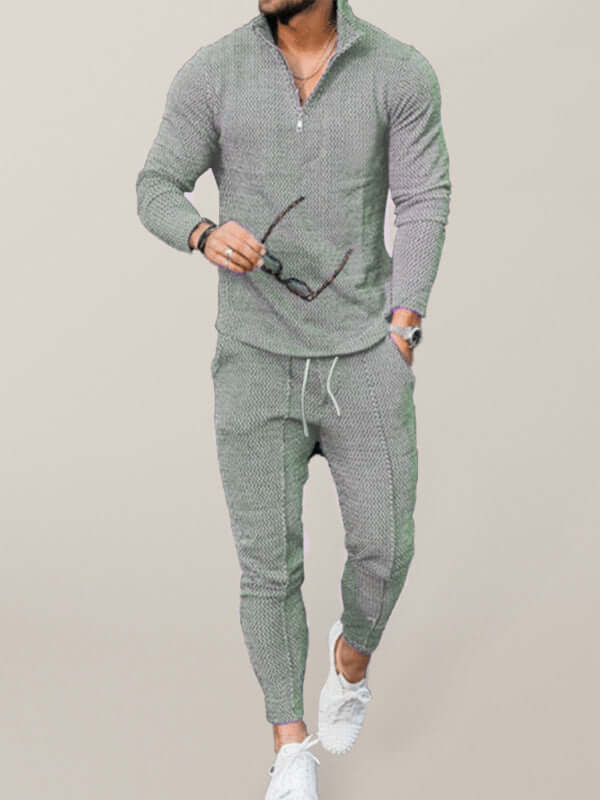 Mens Textured Half Zip Stand Collar Suit Casual Warm Fit+ collar detail