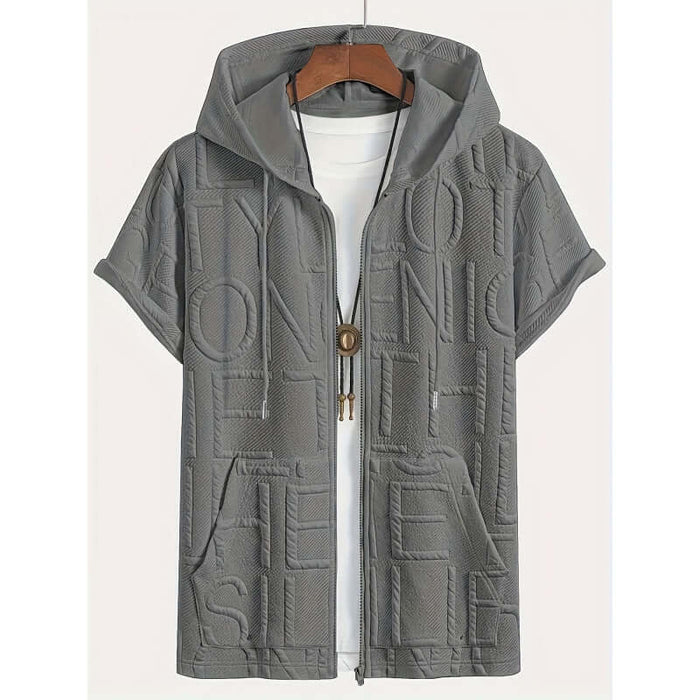 Mens Urban Jacquard Letter Printed Hooded Tshirt grey style