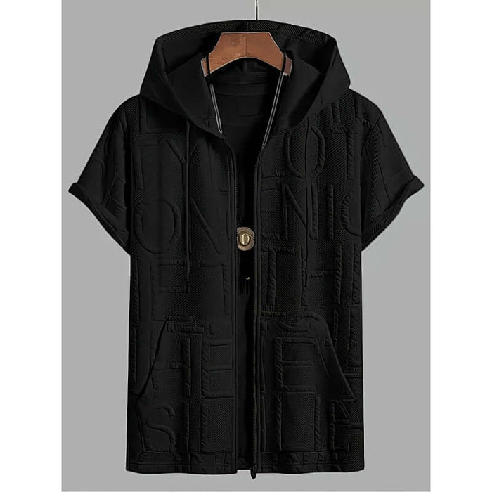 Mens Urban Jacquard Letter Printed Hooded Tshirt black fashion