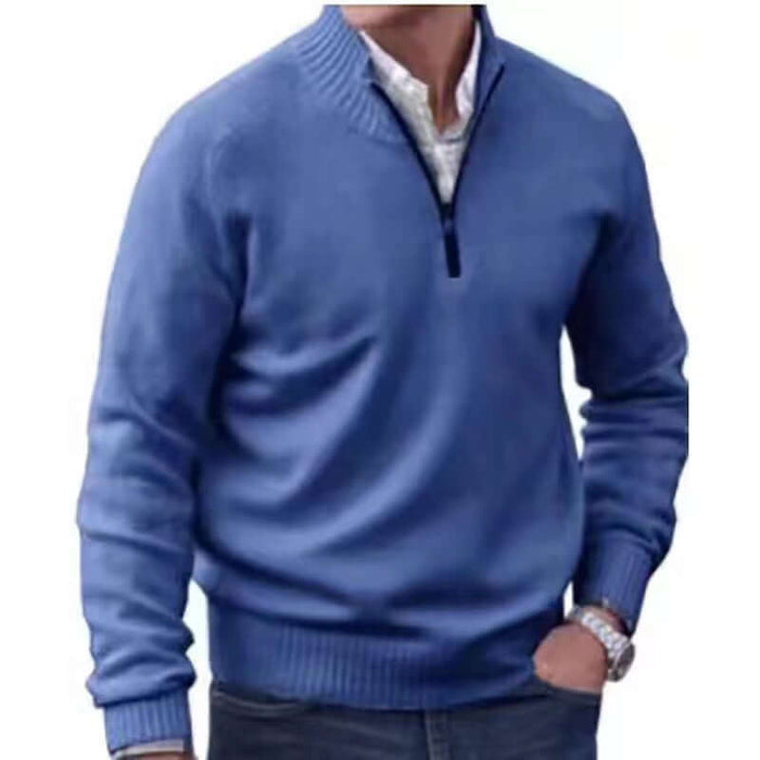 Mens Zipper Stand Collar Knitted Pullover Sweater high collar style