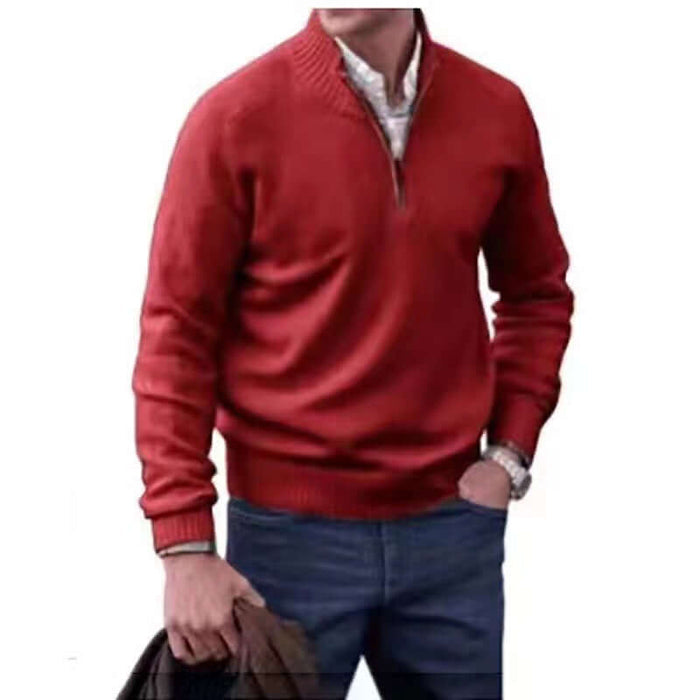 Mens Zipper Stand Collar Knitted Pullover Sweater loose fit clothing