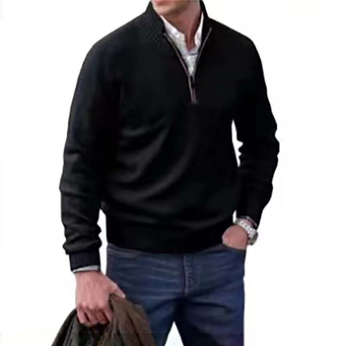Mens Zipper Stand Collar Knitted Pullover Sweater apricot knitted top