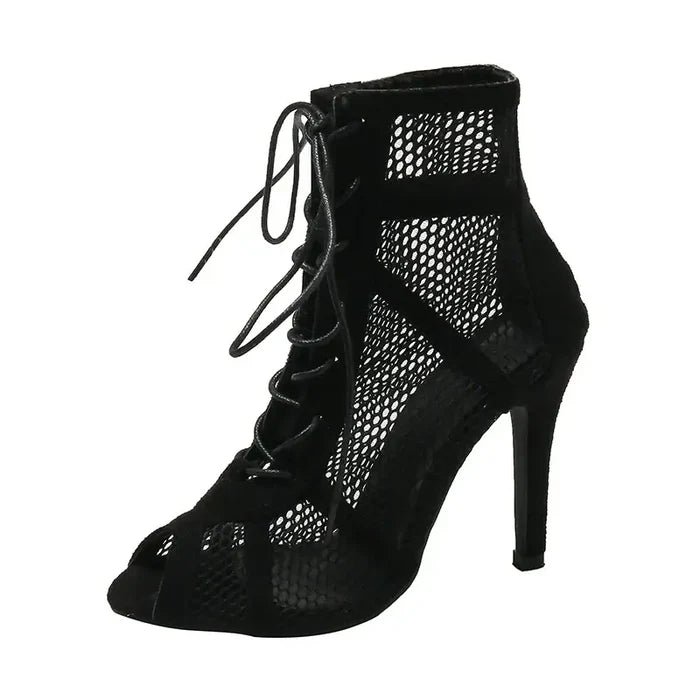 Mesh High Heel Sandals for Summer & Evening Wear peep toe detail view