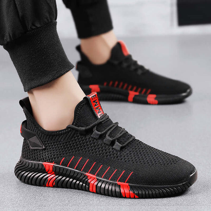 Mesh Sneakers Men Breathable black red running shoes
