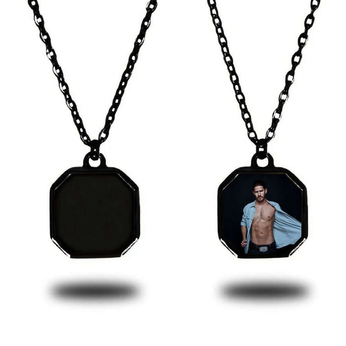 Metal Geometric Block Magic Necklace showcasing unique unisex design with geometric pendant and black chain.