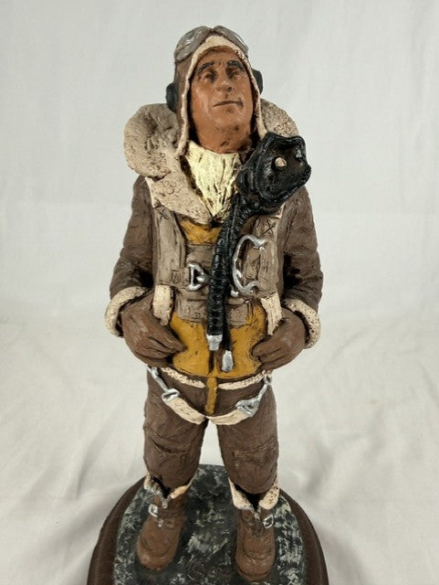 Michael Garman Hand-cast & Painted Sculpture WW2 Aviator Pilot 1988 13.5"