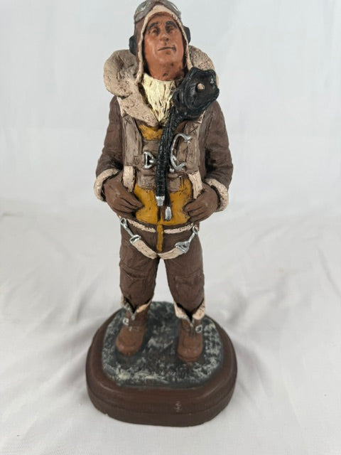 Michael Garman Hand-cast & Painted Sculpture WW2 Aviator Pilot 1988 13.5"