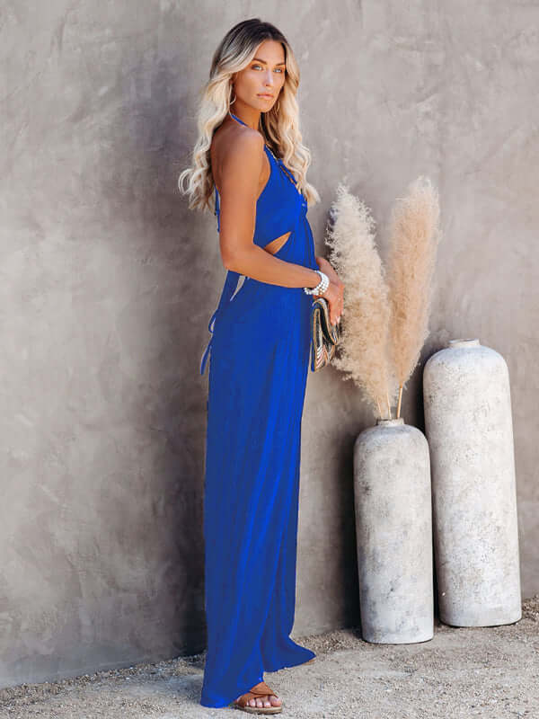 Midsummer Women U Neck Backless Wide Leg Jumpsuit H type clothing fit