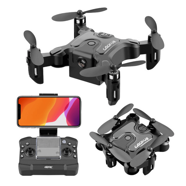 Mini Folding Drone 4K HD Aerial Photography UAV with remote control and smartphone attachment, showcasing compact design and advanced features.