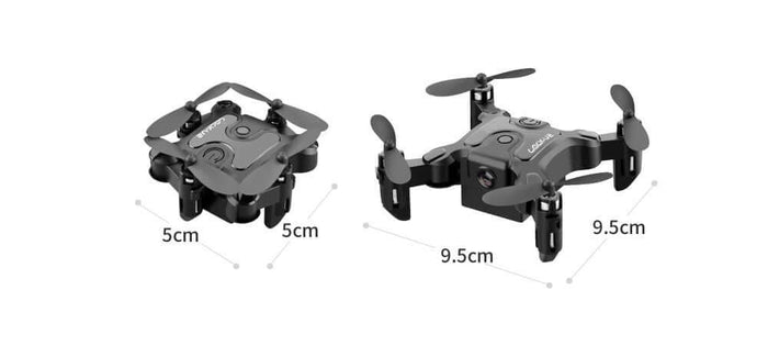 Mini Folding Drone 4K HD Aerial Photography UAV size comparison showing folded and unfolded views.