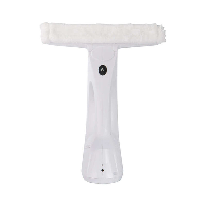 Mini Handheld Window Cleaner USB Charging Machine in white color with cleaning cloth attachment for easy window cleaning.