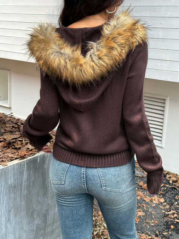 Minimalist Hooded Knit Sweater for Women Casual Style knit texture