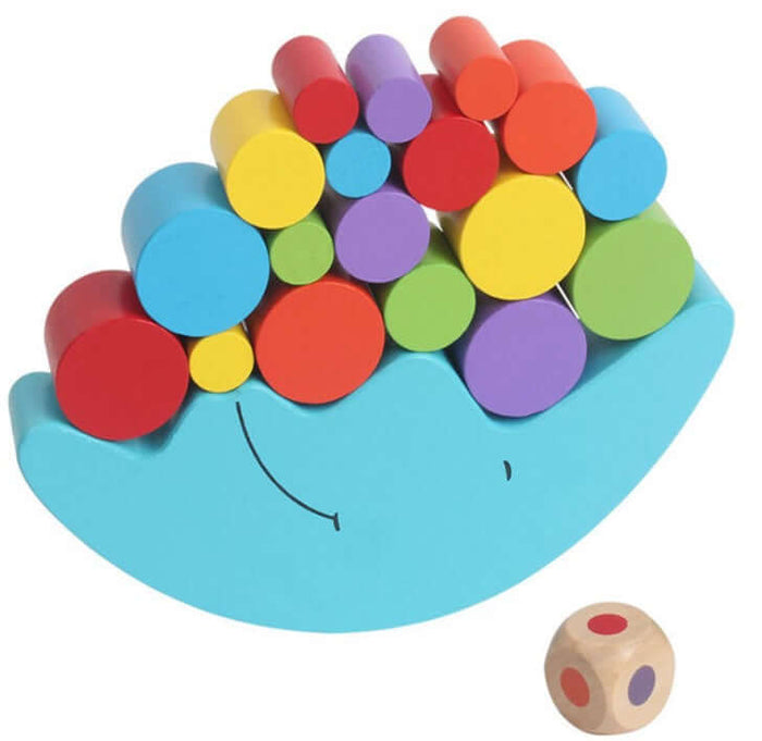 Moon Balance Game blue wooden toy.