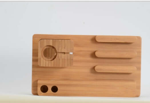 Natural Bamboo Charging Dock for iPhone and Apple Watch nightstand use