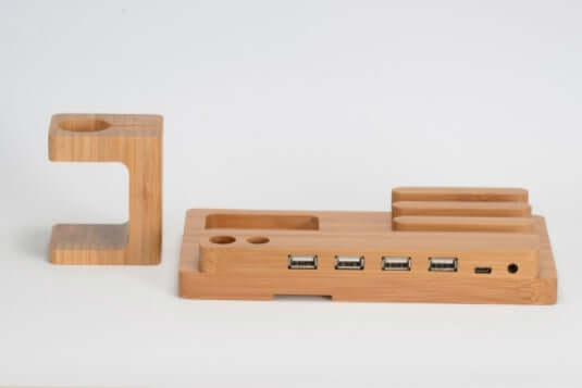 Natural Bamboo Charging Dock for iPhone and Apple Watch side profile