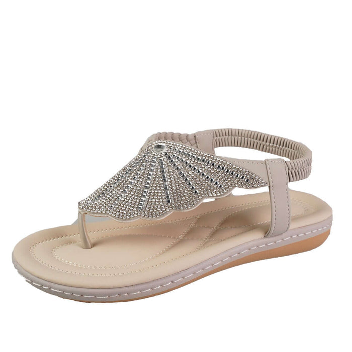 New Rhinestone Shell Flip-Flops Sandals Summer Beach Shoes flat rubber sole non slip texture