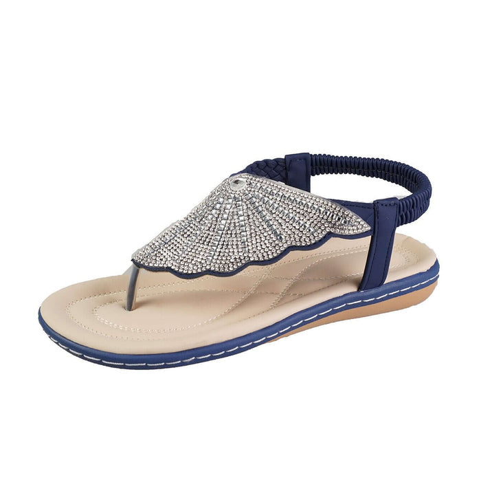 New Rhinestone Shell Flip-Flops Sandals Summer Beach Shoes premium pu upper texture
