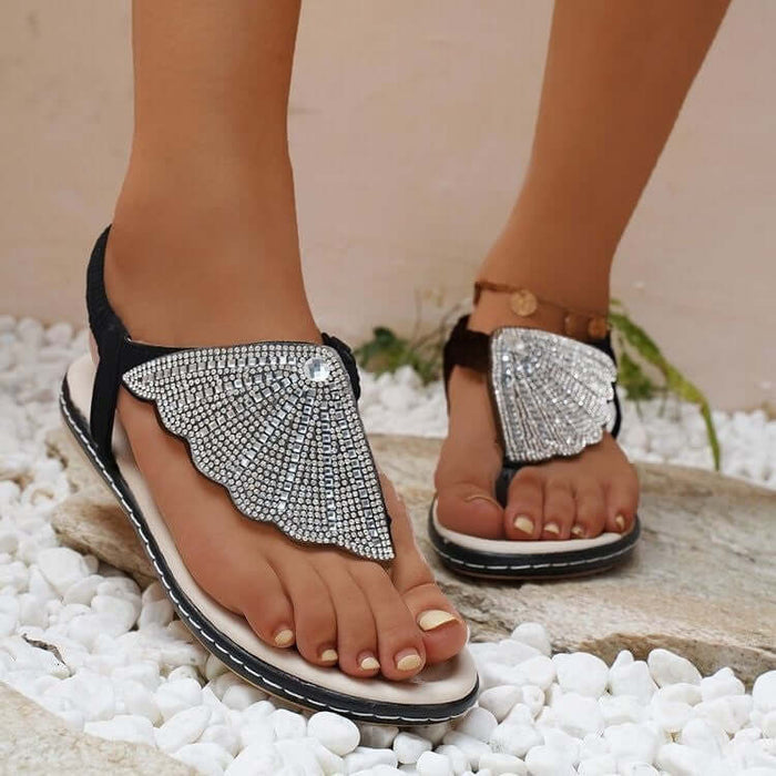 New Rhinestone Shell Flip-Flops Sandals Summer Beach Shoes fish mouth open toe design
