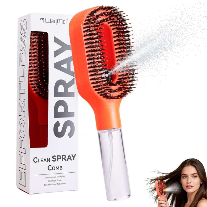 One-Click Spray Anti-Frizz Hair Brush with Boar Bristles and spray feature for effortless styling.