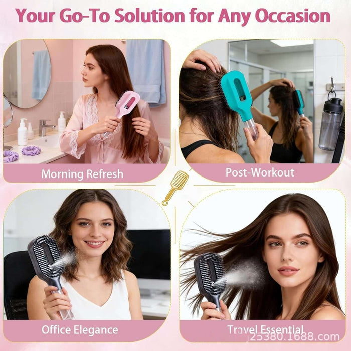 One-Click Spray Anti-Frizz Hair Brush with Boar Bristles for morning refresh, post-workout, office elegance, and travel essential.
