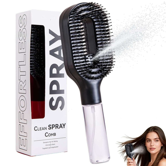 One-Click Spray Anti-Frizz Hair Brush with Boar Bristles and spray feature for effortless styling.