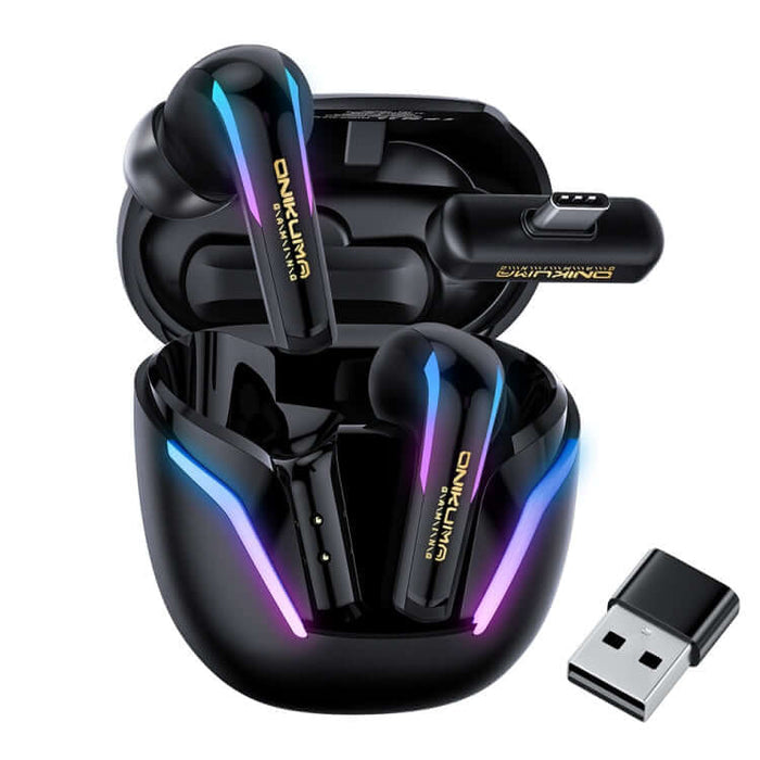 onikuma t27 dual mode wireless bluetooth earphones front view