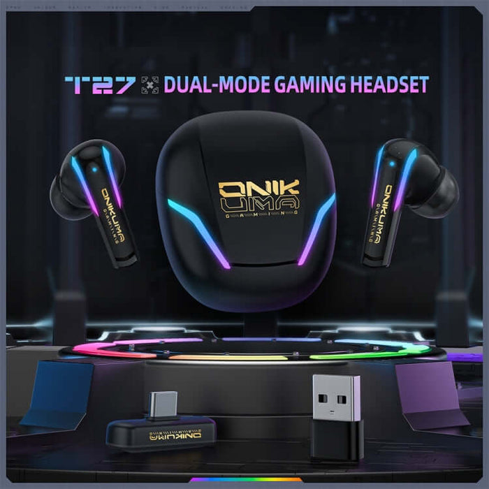 onikuma t27 dual mode wireless bluetooth earphones charging case