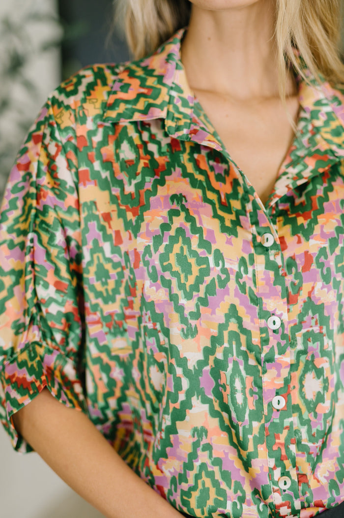Optical Illusion Button Up Blouse Blouse Ave Shops- Tilden Co.