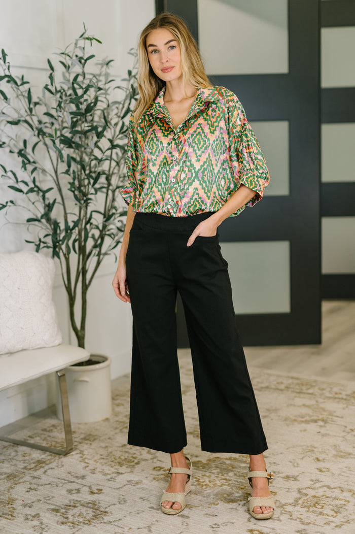 Optical Illusion Button Up Blouse Blouse Ave Shops- Tilden Co.