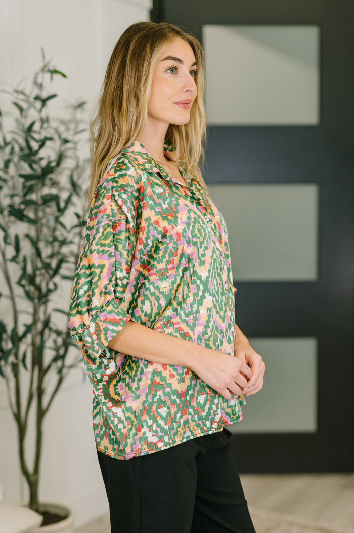 Optical Illusion Button Up Blouse Blouse Ave Shops- Tilden Co.
