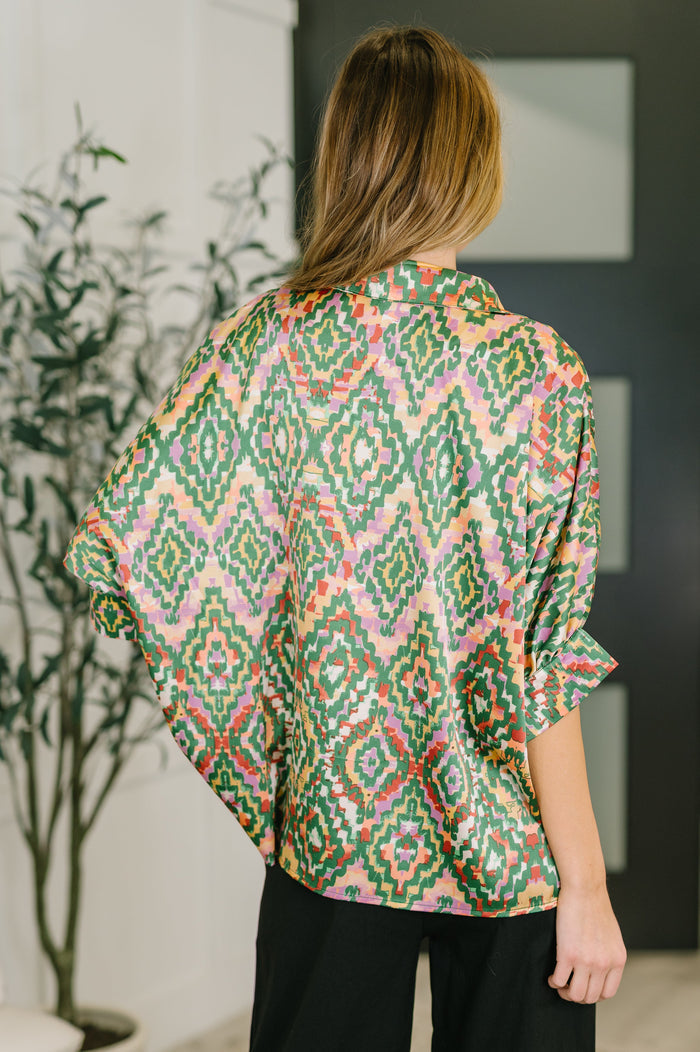 Optical Illusion Button Up Blouse Blouse Ave Shops- Tilden Co.