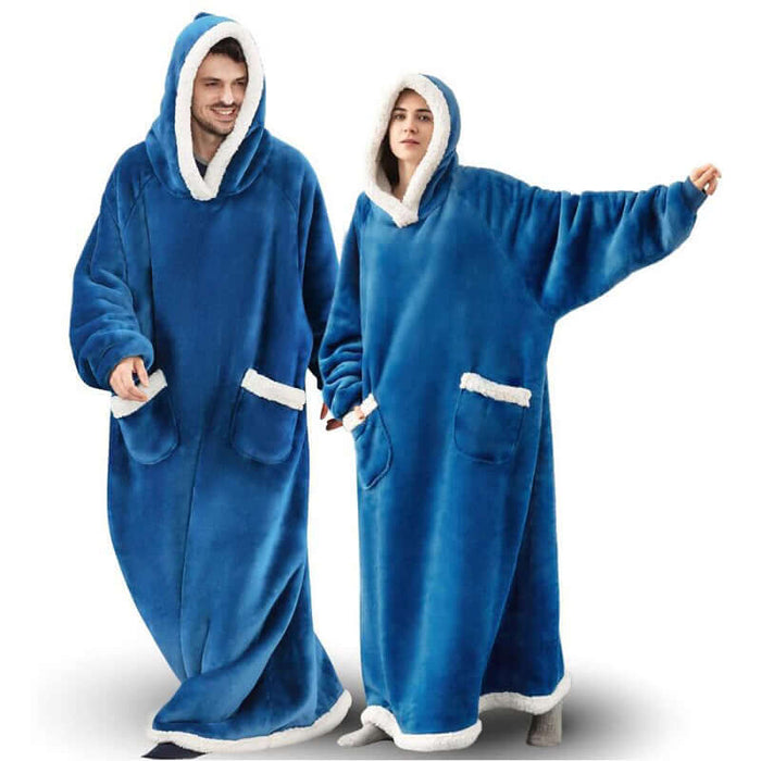 Oversized TV Hoodie Blanket black color men wearing.