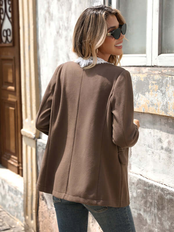 Patchwork Lace Long Sleeve Suit Jacket for Women back view casual fit