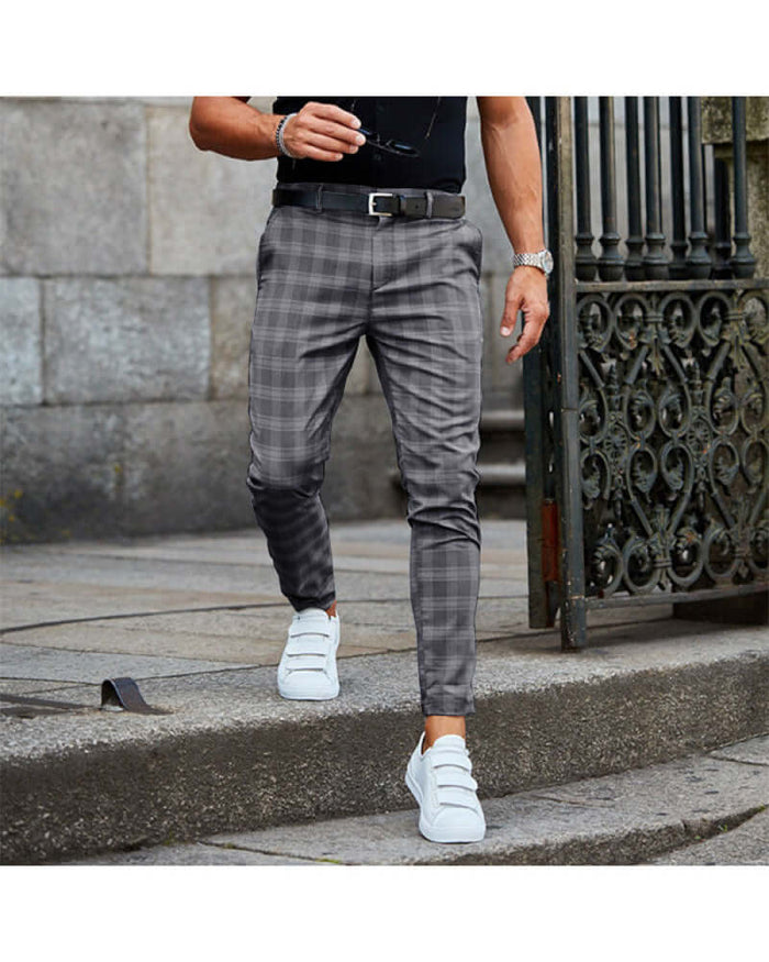 Plaid Print Pants Mens Casual Trousers Loose Thin size M waist 87.