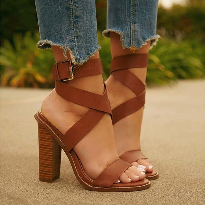 Plus-Size Sandals for Women with Chunky Heels black artificial PU leather