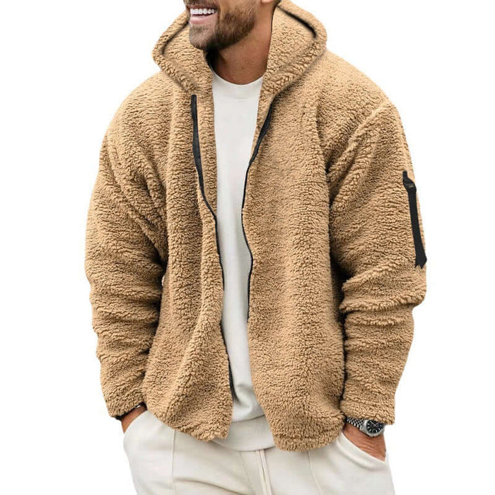 Plush Hooded Jacket Mens Autumn Winter Fleece Warm Coat dark blue cm inch.