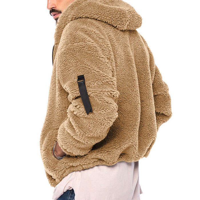 Plush Hooded Jacket Mens Autumn Winter Fleece Warm Coat size S cm inch.