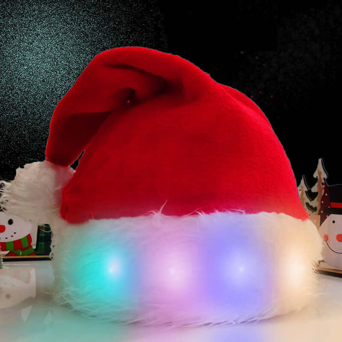 Plush LED Christmas Hat Glowing Santa Cap multicolor glow