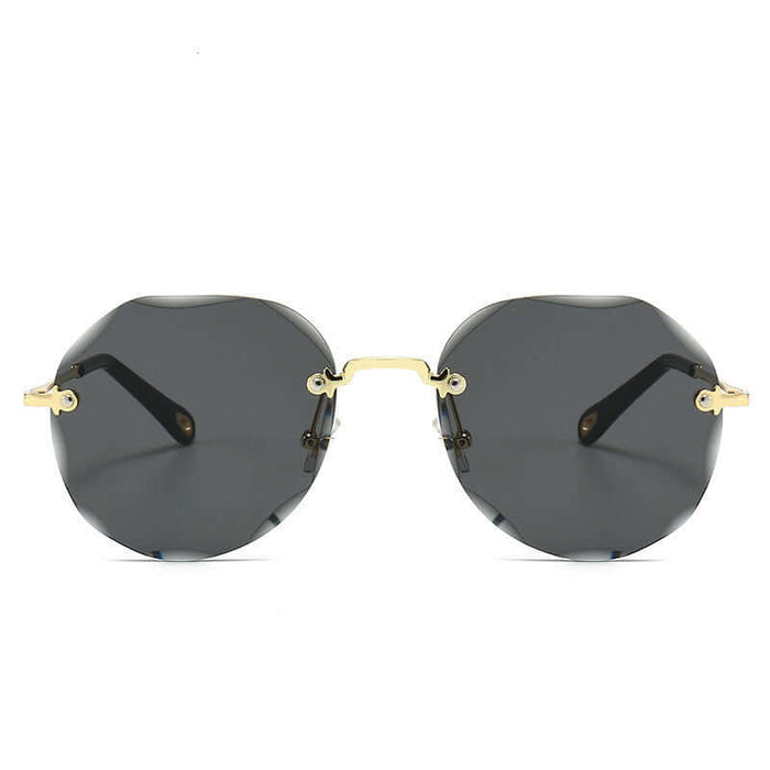 Polygonal Rimless Trimmed Sunglasses for Women luxury metal frame detail