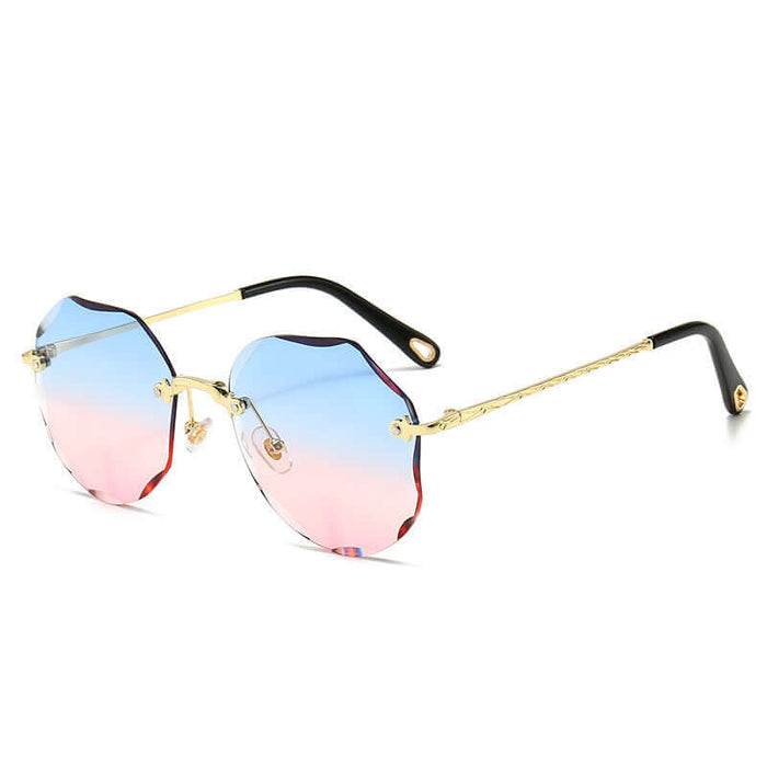 Polygonal Rimless Trimmed Sunglasses for Women UV protection lenses