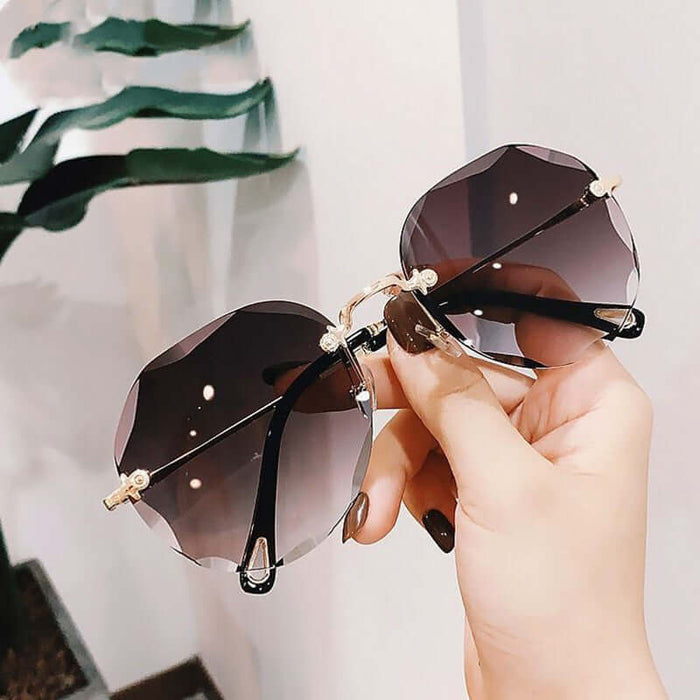 Polygonal Rimless Trimmed Sunglasses for Women premium PC lens quality
